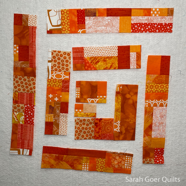 Orange Improv Log Cabin Mini Quilt - Sarah Goer Quilts